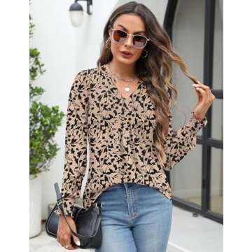 Trendy Bashafo V Neck Puff Sleeve Tops for Women 2024