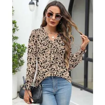 Trendy Bashafo V Neck Puff Sleeve Tops for Women 2024