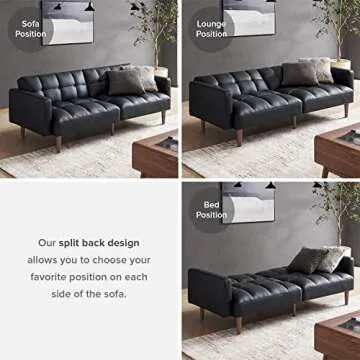 mopio Aaron Couch, Small Futon Sofa Bed, Sleeper, Loveseat, Mid Century Modern Futon Couch, Sofa Cama, Couches for Living Room, Bedroom (Midnight Black, Faux Leather)