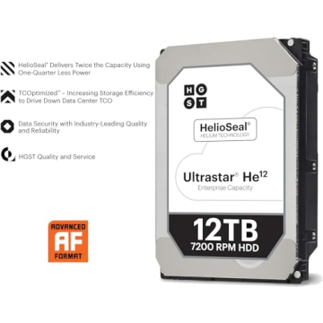 HGST Ultrastar He12 | HUH721212ALE601 | 0F27454 | 12TB 7200 RPM 256MB Cache SATA 6.0Gb/s 3.5" | 512E | BitLocker Drive Encryption | Power Disable Feature | Helium Platform Hard Disk Drive (Renewed)