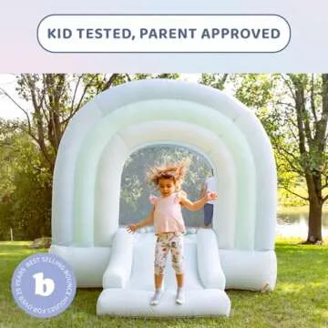 Bounceland Daydreamer Mist Bounce House, Pastel Bouncer with Slide, 8.9 ft L x 7.2 ft W x 6.7 ft H, UL Blower Included, Basketball Hoop, 30 Pastel Plastic Balls, Trendy Bouncer for Kids