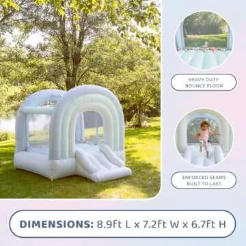 Bounceland Daydreamer Mist Bounce House, Pastel Bouncer with Slide, 8.9 ft L x 7.2 ft W x 6.7 ft H, UL Blower Included, Basketball Hoop, 30 Pastel Plastic Balls, Trendy Bouncer for Kids