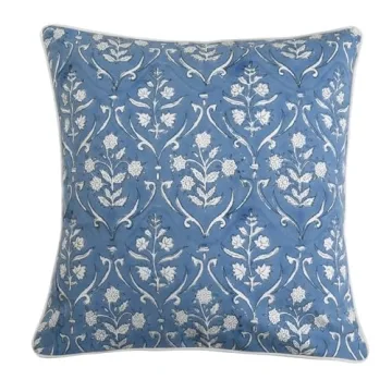 Ridhi Block Print Cotton Throw Pillow Covers for Decorative Couch Pillows for Living Room, Chic Boho Cute Outdoor Valentine Pillows Covers Gifts Baby Blue 18x18 Inches