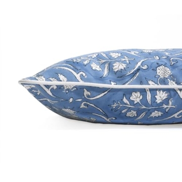 Ridhi Block Print Cotton Throw Pillow Covers for Decorative Couch Pillows for Living Room, Chic Boho Cute Outdoor Valentine Pillows Covers Gifts Baby Blue 18x18 Inches