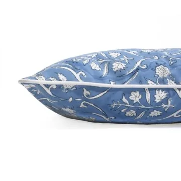 Ridhi Block Print Cotton Throw Pillow Covers for Decorative Couch Pillows for Living Room, Chic Boho Cute Outdoor Valentine Pillows Covers Gifts Baby Blue 18x18 Inches