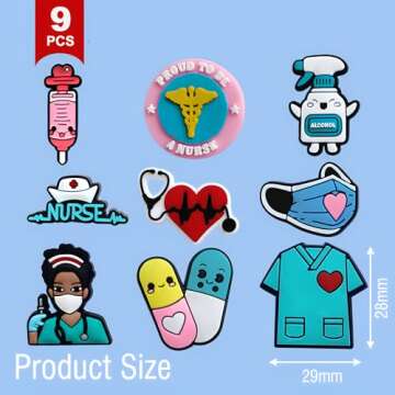 CHARIBEA Nurse Charms for Bogg Bag, Nurse Themed, Compatible with Simply Southern Beach Tote, 9pcs Beach Bag Charms Rubber Inserts Accessories for Women Girls (Nurse Life)