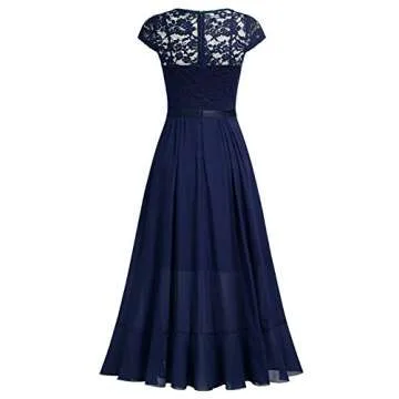 Elegant Navy Blue Lace Bridesmaid Maxi Dress for Weddings