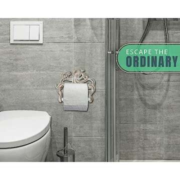 Decorative Cast Iron Octopus Toilet Paper Roll Holder – Wall Mounted Octopus Décor for Bathroom – Kraken, Nautical Bathroom Accessories – Easy to Install with Included Screws and Anchors - Rust White
