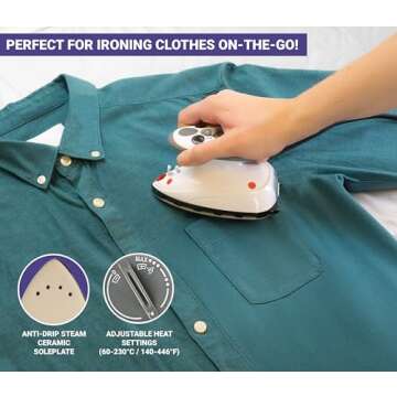 The Quilted Bear Mini Iron - Lightweight Mini Steam Iron with Ceramic Sole Base Plate & Temperature Gauge for Quilting, Crafts or use as a Travel Steamer (Black Case)