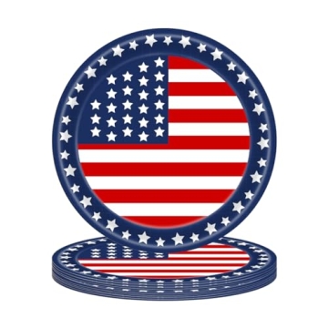 USUKUSI 50 PCS Patriotic Oval Paper Plates - 9" Independence Day Tableware Set