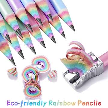 Ainiv 12PCS Eco-friendly Wood & Plastic Free Recycled Rainbow Paper Pencils #2 HB Pencils Number 2 P...