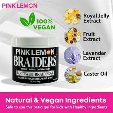 PINK LEMON Braiders (15 oz) - Maximum Hold, No Flaking, Long Lasting Hold, High Shine. For Micro, Inter, Dread, Faux, Loc, Twist, Braid, Edge.