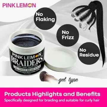 PINK LEMON Braiders (15 oz) - Maximum Hold, No Flaking, Long Lasting Hold, High Shine. For Micro, Inter, Dread, Faux, Loc, Twist, Braid, Edge.
