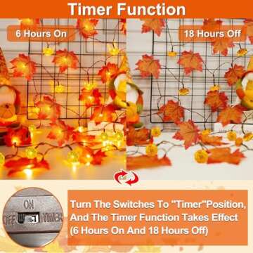 [ Timer & 3 Pack & Pumpkin ] 30Ft Fall Garland Thanksgiving Decorations for Home 60 LED Leaf Pumpkin...