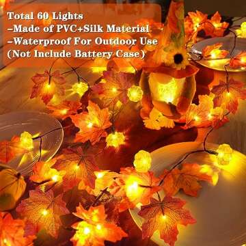 [ Timer & 3 Pack & Pumpkin ] 30Ft Fall Garland Thanksgiving Decorations for Home 60 LED Leaf Pumpkin Lights Patented Realistic Maples Leafed Battery Operated Halloween Lights Fall Thanksgiving Decor