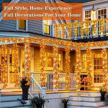 [ Timer & 3 Pack & Pumpkin ] 30Ft Fall Garland Thanksgiving Decorations for Home 60 LED Leaf Pumpkin Lights Patented Realistic Maples Leafed Battery Operated Halloween Lights Fall Thanksgiving Decor