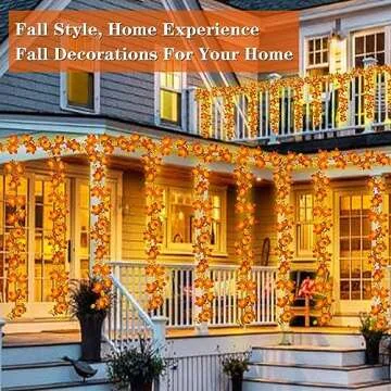 [ Timer & 3 Pack & Pumpkin ] 30Ft Fall Garland Thanksgiving Decorations for Home 60 LED Leaf Pumpkin Lights Patented Realistic Maples Leafed Battery Operated Halloween Lights Fall Thanksgiving Decor
