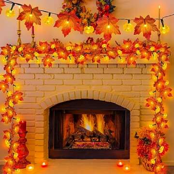 [ Timer & 3 Pack & Pumpkin ] 30Ft Fall Garland Thanksgiving Decorations for Home 60 LED Leaf Pumpkin Lights Patented Realistic Maples Leafed Battery Operated Halloween Lights Fall Thanksgiving Decor
