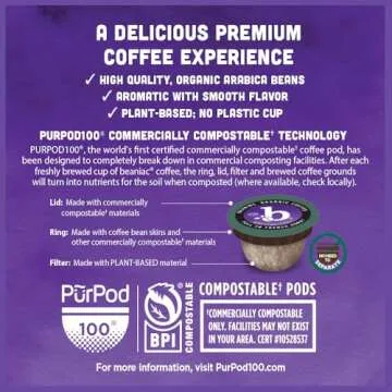 beaniac Organic Full On French Roast, Dark Roast, Single Serve Compostable K Cup Coffee Pods, Organic Arabica Coffee, Keurig Brewer Compatible, 30 Count