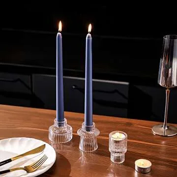 Lysenn Clear Glass Candle Holders for Pillar Candles, Taper Candles, Tealight Candles - Premium Multipurpose Candlestick Holders - Fits 7/8", 1.3", 1.5", 2" Candle - Decorative Candle Stand Set of 3