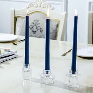 Lysenn Clear Glass Candle Holders for Pillar Candles, Taper Candles, Tealight Candles - Premium Multipurpose Candlestick Holders - Fits 7/8", 1.3", 1.5", 2" Candle - Decorative Candle Stand Set of 3