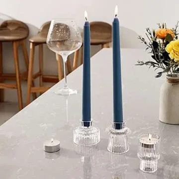 Lysenn Clear Glass Candle Holders for Pillar Candles, Taper Candles, Tealight Candles - Premium Multipurpose Candlestick Holders - Fits 7/8", 1.3", 1.5", 2" Candle - Decorative Candle Stand Set of 3