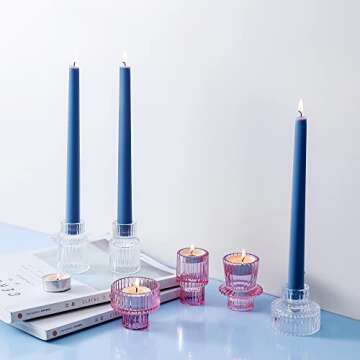 Lysenn Clear Glass Candle Holders for Pillar Candles, Taper Candles, Tealight Candles - Premium Multipurpose Candlestick Holders - Fits 7/8", 1.3", 1.5", 2" Candle - Decorative Candle Stand Set of 3