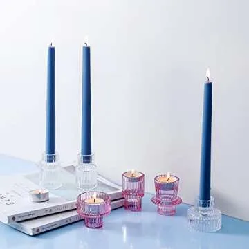 Lysenn Clear Glass Candle Holders for Pillar Candles, Taper Candles, Tealight Candles - Premium Multipurpose Candlestick Holders - Fits 7/8", 1.3", 1.5", 2" Candle - Decorative Candle Stand Set of 3