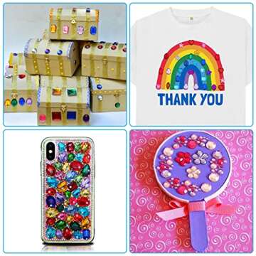 YIQIHAI 360pcs Flatback Rhinestones for Crafting, Gems Jewels for Crafts & Arts, Acrylic Gemstones for Halloween Party Decorations with Tweezers and Storage Box (10-15mm, 9 Shapes)