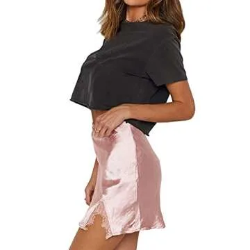 LYANER Satin Lace Trim Mini Skirt for Chic Style