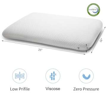 DLIGHT BD Slim 3.2" Stomach Sleeping Memory Foam Pillow-Thin, Flat, Soft Yet Supportative for Belly,...