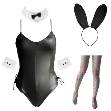 mzenuop Bunny Costume Women Anime Cosplay One Piece Sexy Bunny Girl Bodysuit Set With Stockings(Blac...