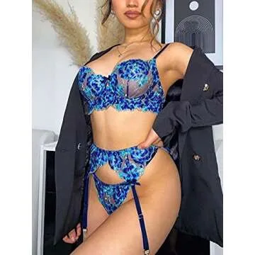 Kaei&Shi Floral Lace Garter Lingerie Set for Women