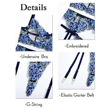 Kaei&Shi Floral Lace Garter Lingerie Set for Women