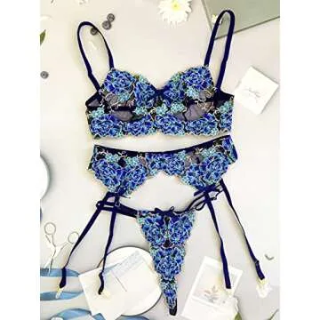 Kaei&Shi Floral Lace Garter Lingerie Set for Women