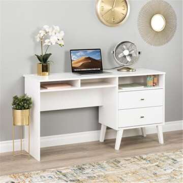 Prepac WEHR-1413-1 Milo Mid-Century Modern Desk with 2 Drawers, 55 Inch Home Office Desk with Storag...