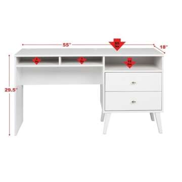 Prepac WEHR-1413-1 Milo Mid-Century Modern Desk with 2 Drawers, 55 Inch Home Office Desk with Storage, White