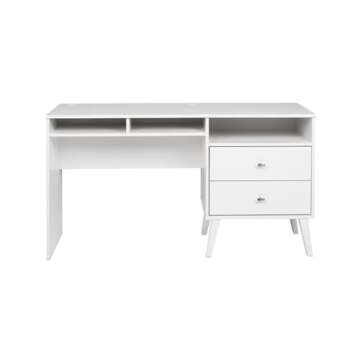 Prepac WEHR-1413-1 Milo Mid-Century Modern Desk with 2 Drawers, 55 Inch Home Office Desk with Storage, White
