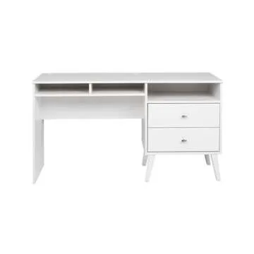 Prepac WEHR-1413-1 Milo Mid-Century Modern Desk with 2 Drawers, 55 Inch Home Office Desk with Storage, White