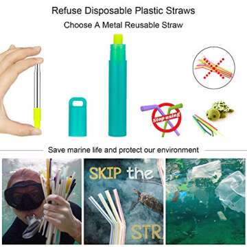 Metal Straws Reusable Collapsible Stainless Steel Straws Portable Telescopic Drinking Straw for Tumbler Cold Beverage with Aluminum Key-chain Cases, Cleaning Brushes