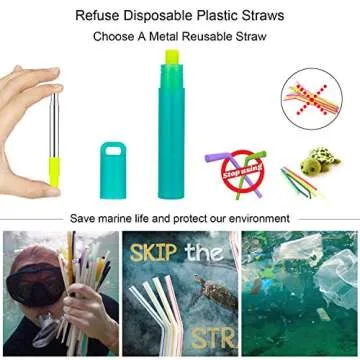 Metal Straws Reusable Collapsible Stainless Steel Straws Portable Telescopic Drinking Straw for Tumbler Cold Beverage with Aluminum Key-chain Cases, Cleaning Brushes