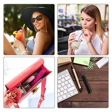 Metal Straws Reusable Collapsible Stainless Steel Straws Portable Telescopic Drinking Straw for Tumbler Cold Beverage with Aluminum Key-chain Cases, Cleaning Brushes