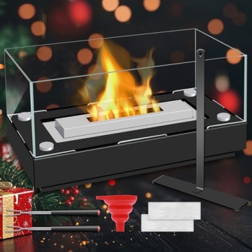 Tabletop Fire Pit, Small Table Fireplace Steel FirePit with 4 Side Glass for Dinner Parties, Smores ...