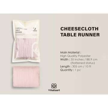 Vitalizart Cheesecloth Table Runner 10ft Gauze Boho Rustic Pink Cheese Cloth Table Runner for Wedding Bridal Shower Fall Thanskgiving Decoration 120 Inches