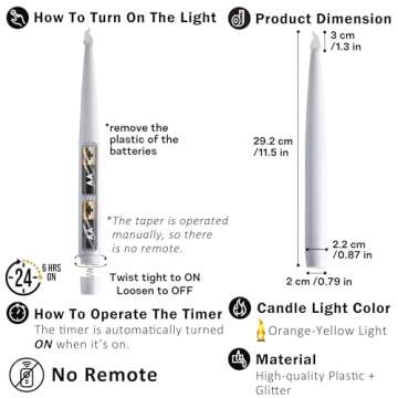 FURORA LIGHTING Black Glittery LED Taper Candles Pack of 6, Flameless Flickering Taper Candles with Timer for Home Décor Holiday Décor, Battery Operated