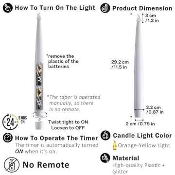 FURORA LIGHTING Black Glittery LED Taper Candles Pack of 6, Flameless Flickering Taper Candles with Timer for Home Décor Holiday Décor, Battery Operated