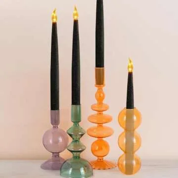 FURORA LIGHTING Black Glittery LED Taper Candles Pack of 6, Flameless Flickering Taper Candles with Timer for Home Décor Holiday Décor, Battery Operated