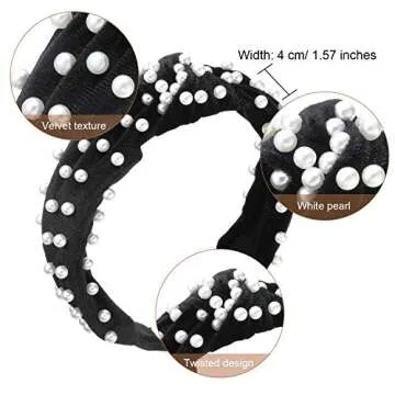 WILLBOND 3 Pieces Pearls Headband Knotted Headband for Women Velvet Pearls Headwear for Woman Hair A...