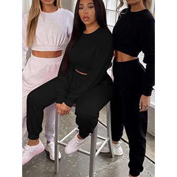 Mokoru Women's Workout 2 Piece Outfits Tracksuit Long Sleeve Crop Tops Joggers Pants Sets Sweatsuits,Large,Black