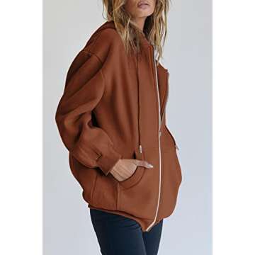 EFAN Women Zip Up Hoodies Oversized Sweatshirt Jacket 2024 Fall Fleece Cute Pullover Hooded Tops Teen Girls Casual Loose Fit Y2k Trendy Fashion Gym Clothes Outfits Brown S
